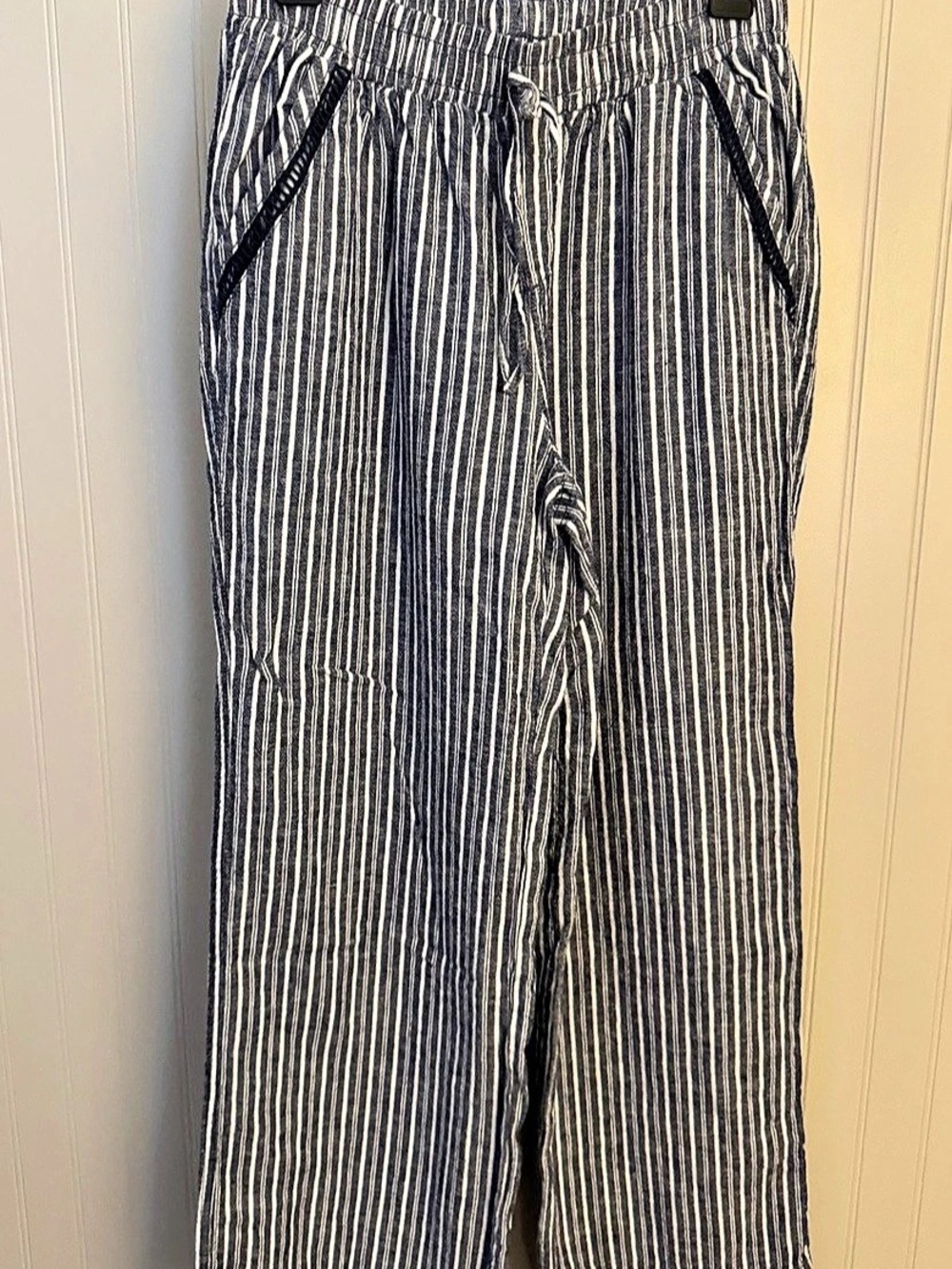 BRIGGS Ladies' Linen Blend Pant Striped Wide Leg Pants Blue & White Size